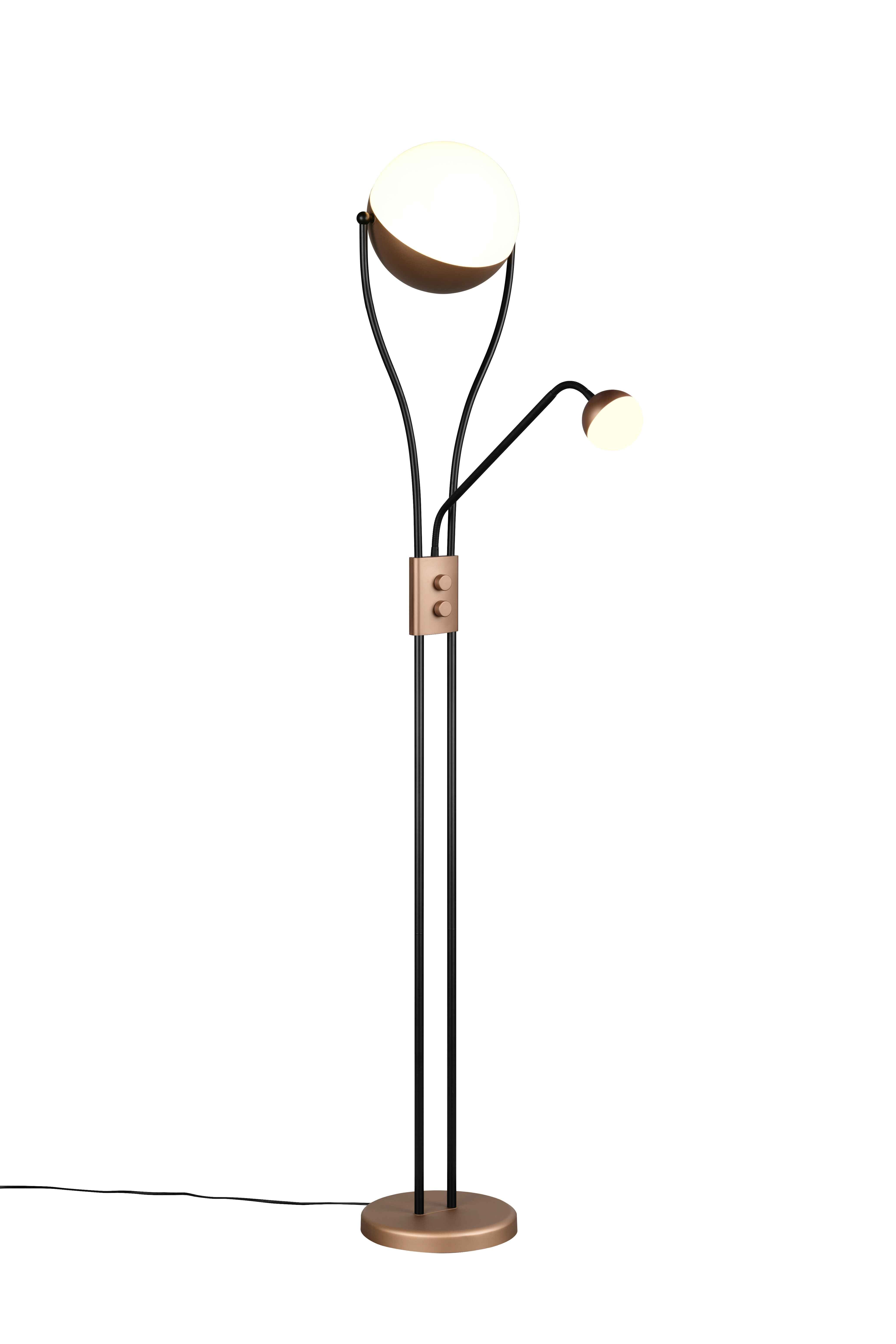 Piantana c/lampada lettura, metallo, nero e caffè, H 180 cm, Chris