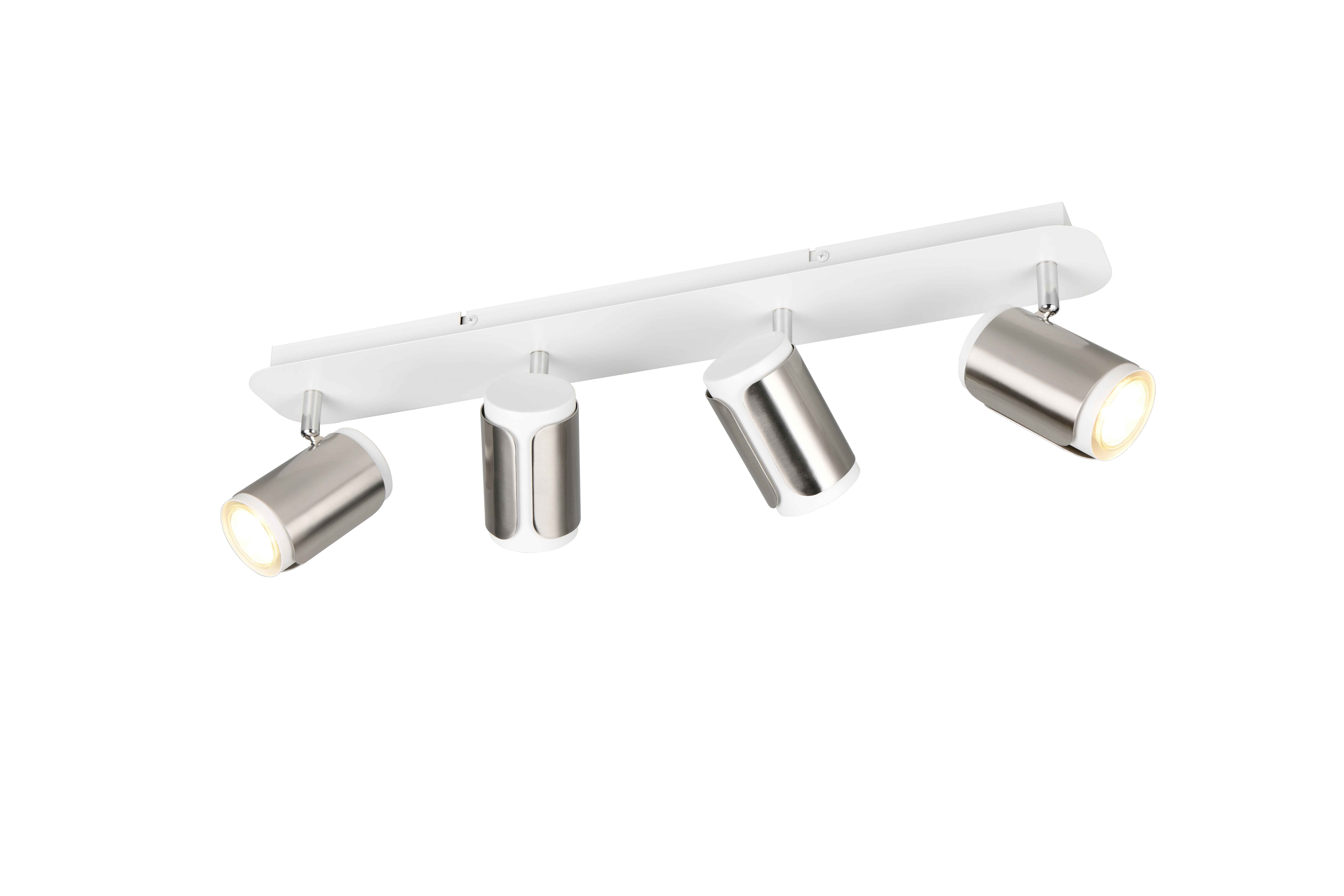 Barra 4 spots, metallo, bianco e acciaio, L 60 cm, Gillan