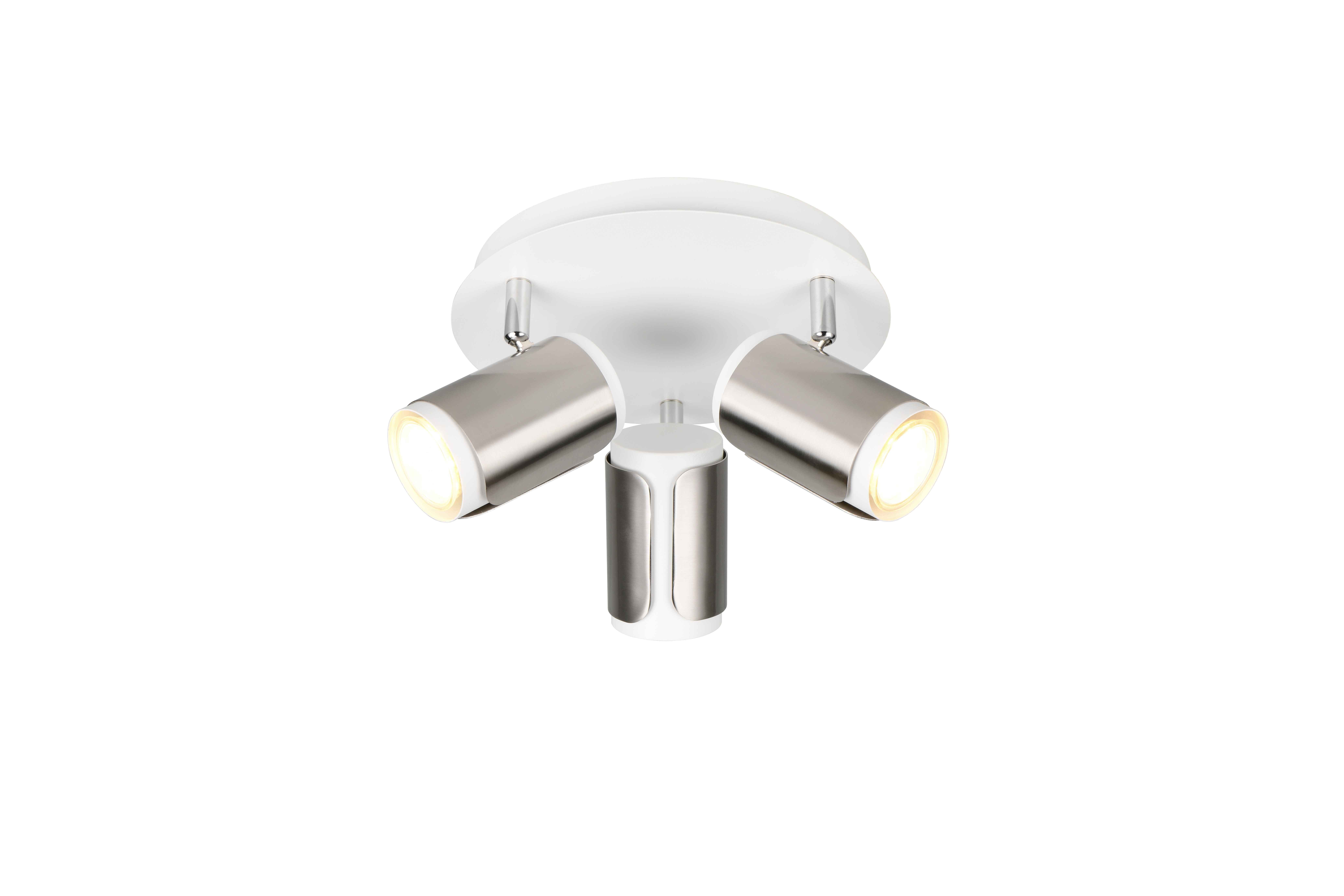 Plafoniera 3 spots, metallo, bianco e acciaio, D 30 cm, Gillan