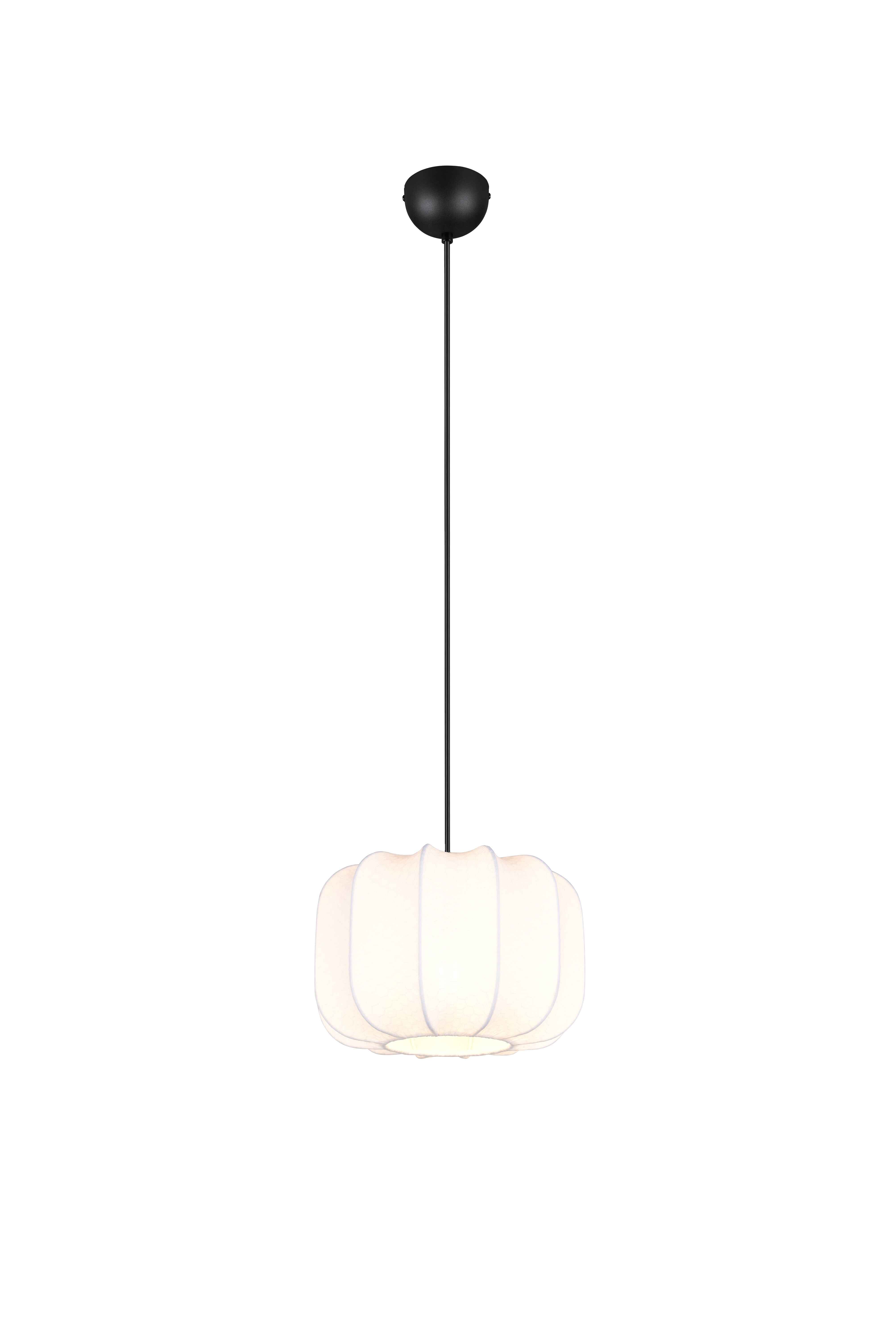 Lampada a sospensione, tessuto e metallo, bianco e nero, D 25 cm, Madeline