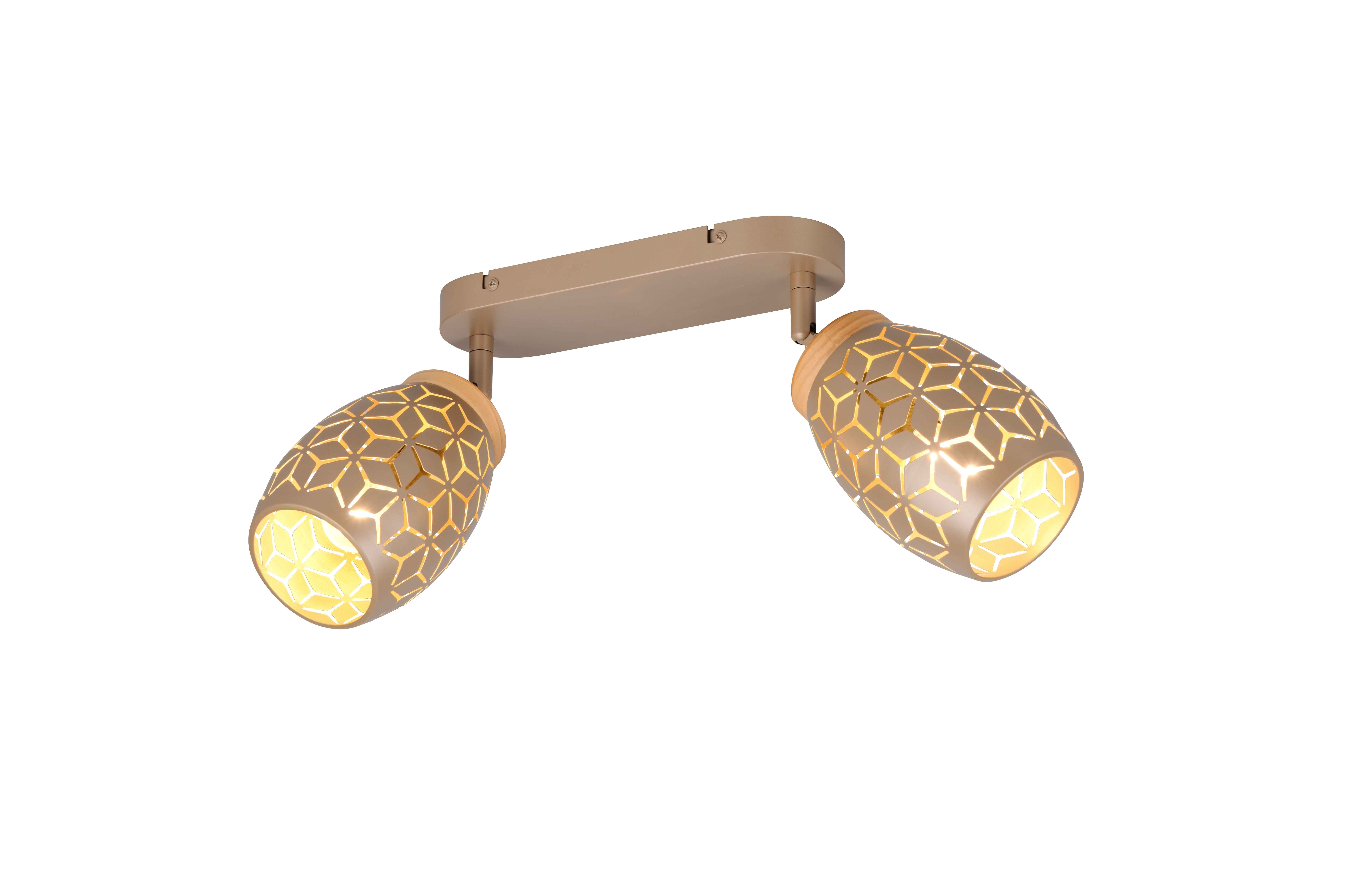 Barra 2 spots, metallo, caffè e legno, L 28 cm, Bidar