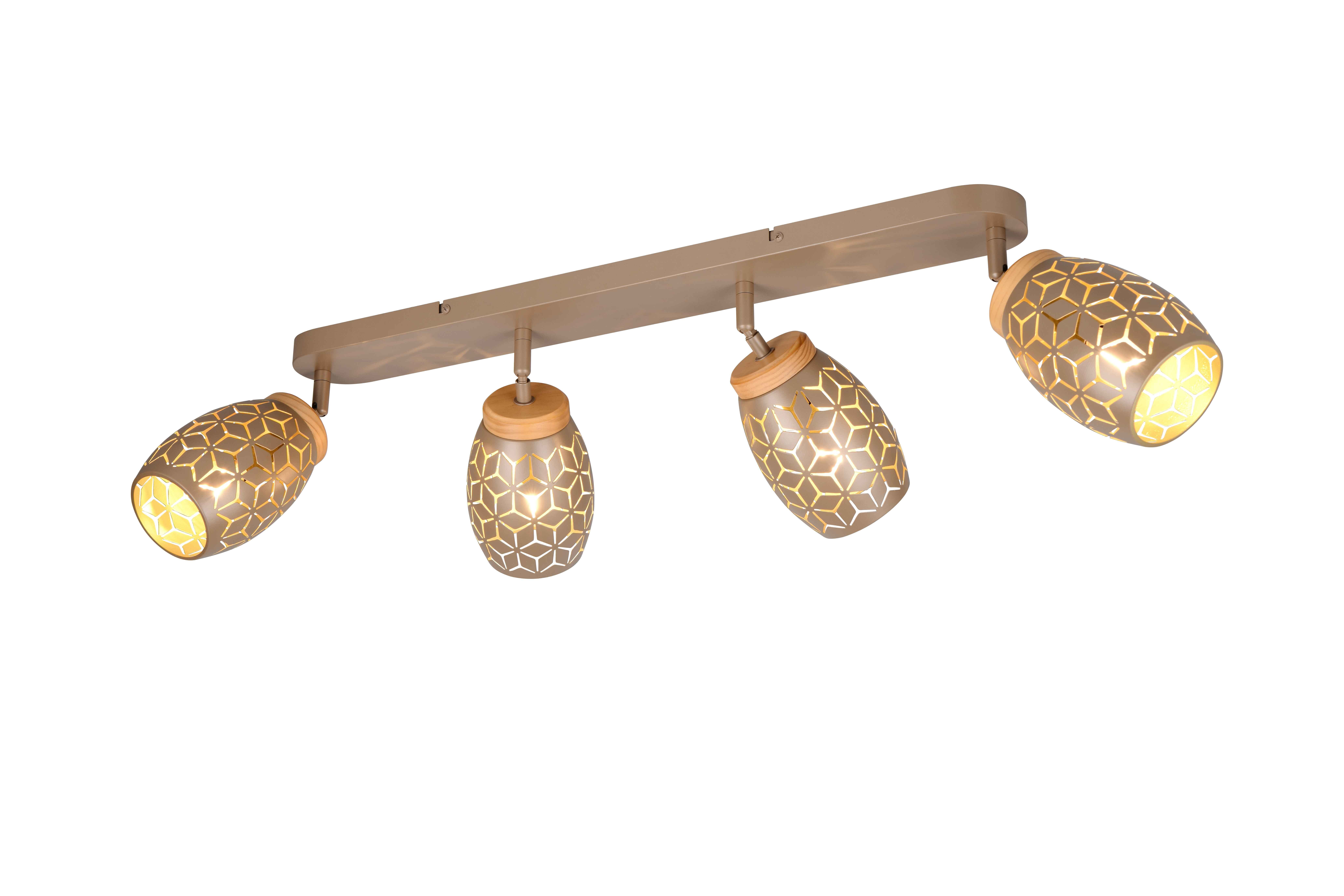 Barra 4 spots, metallo, caffè e legno, L 74 cm, Bidar