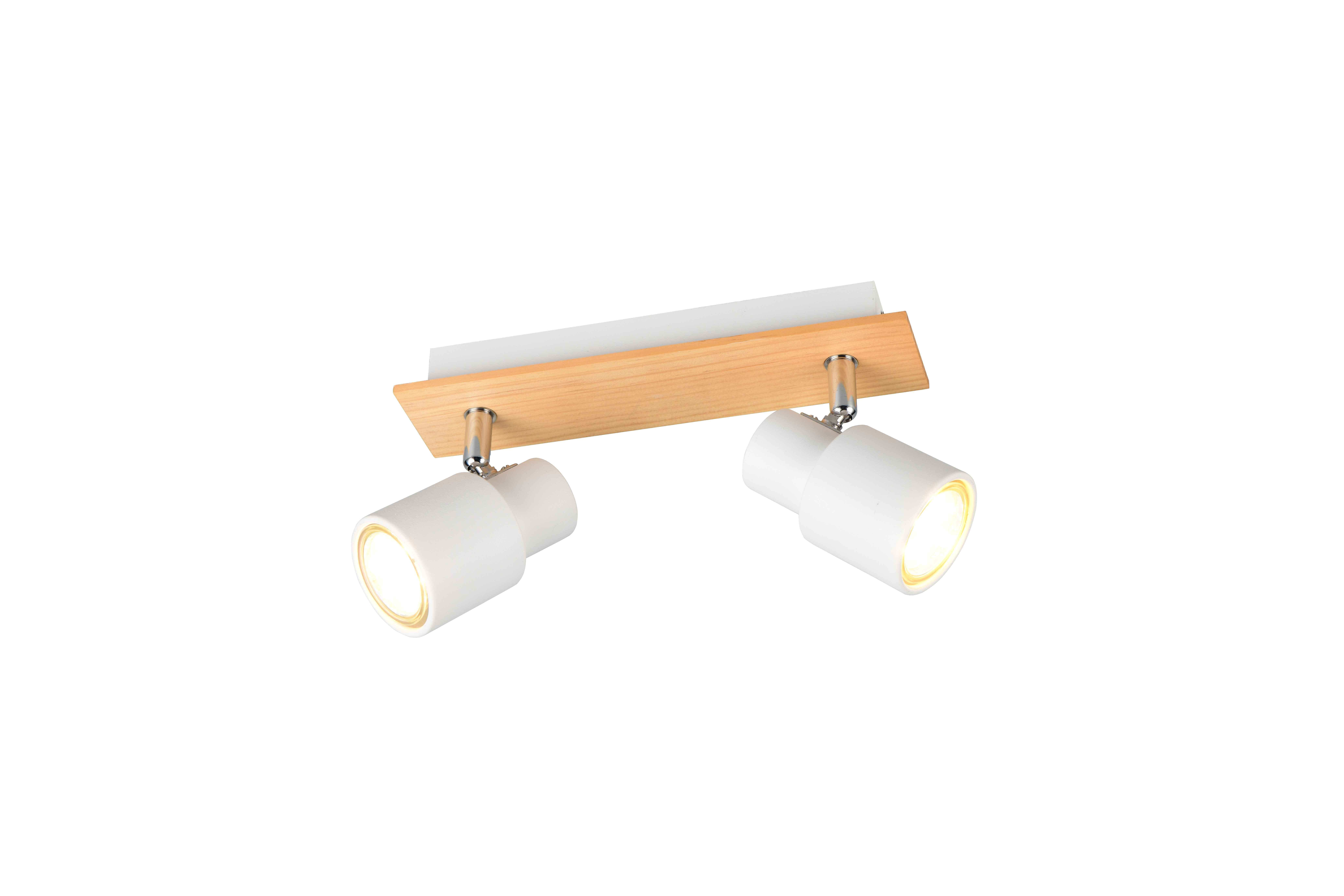 Barra 2 spots, metallo e legno, bianco, L 31 cm, Pierre